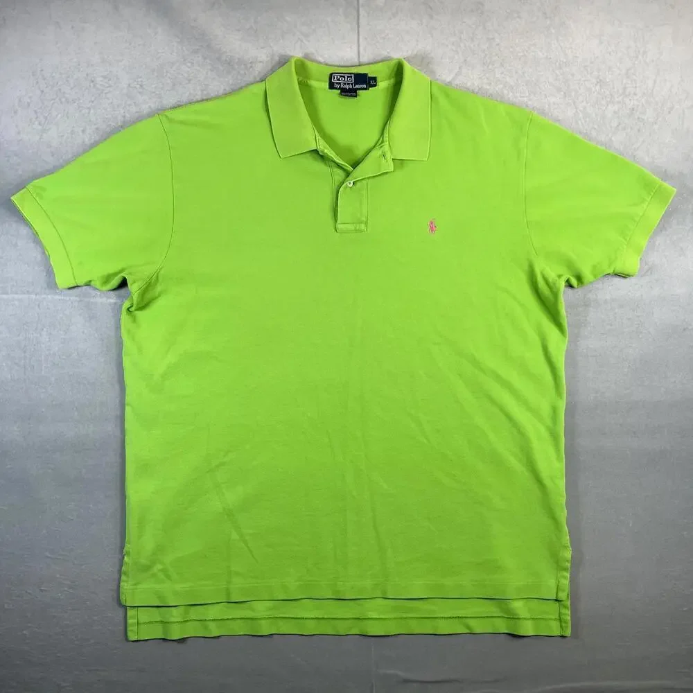 Vintage Polo Ralph Lauren Polo Shirt Mens XL Green Pink Pony Short Sleeve 90s